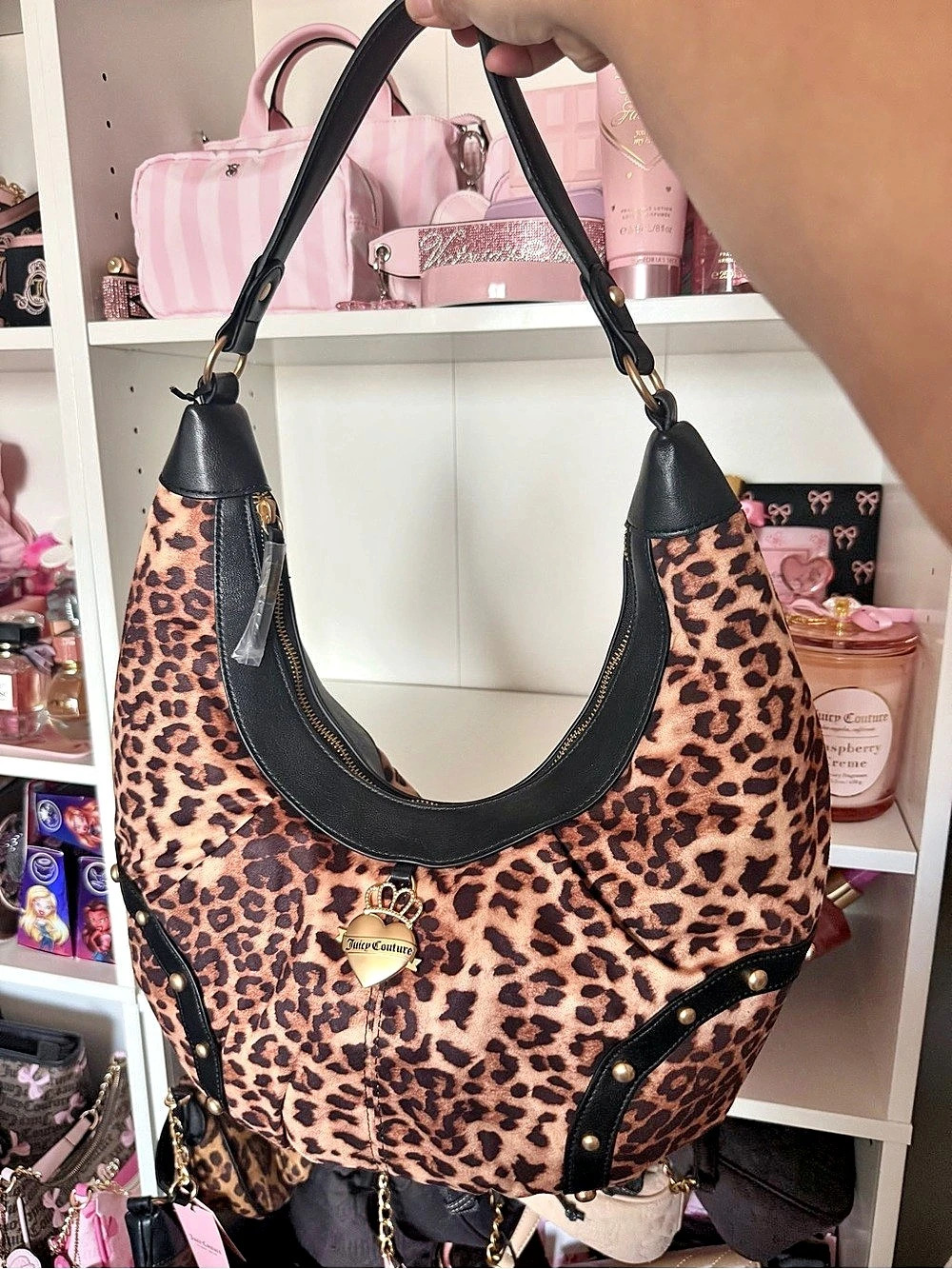 Juicy Couture Leopard Royal Crest Hobo Bag Brown & Black Like New